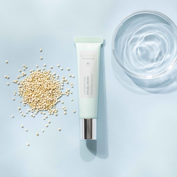 Hydrating Eye Gel Cream with Quinoa Seed on Blue Background